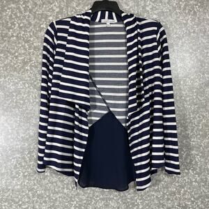 Moa Moa Blue Stripes Open Front Lightweight Cardigan - Size Medium- Sheer Panel